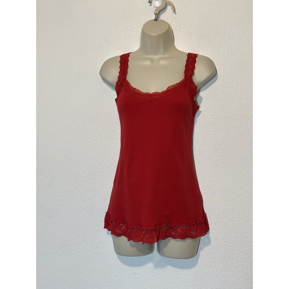 Y2K Tank Top Red Knit Lace Straps & Trim Long Coquette Fairycore Downtown‎ Girl